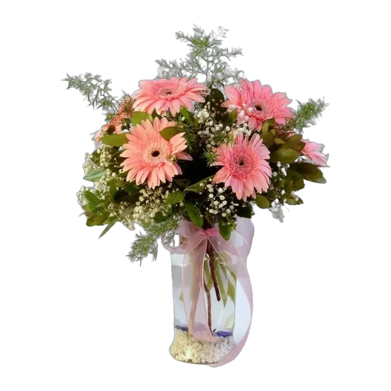 Silindir Vazoda 9 Adet Pembe Gerbera