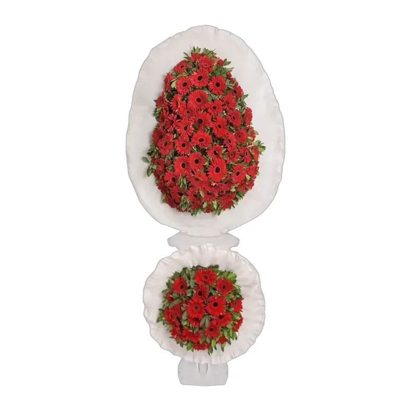 Çiftli Çelenk Kırmızı Gerbera