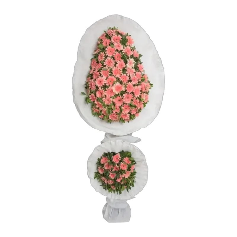 Çiftli Çelenk Pembe Gerbera