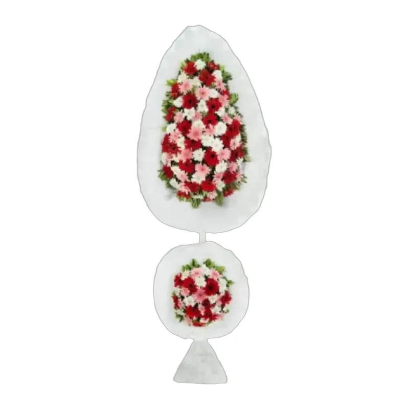 Çiftli Beyaz Pembe Kırmızı Gerbera Çelenk